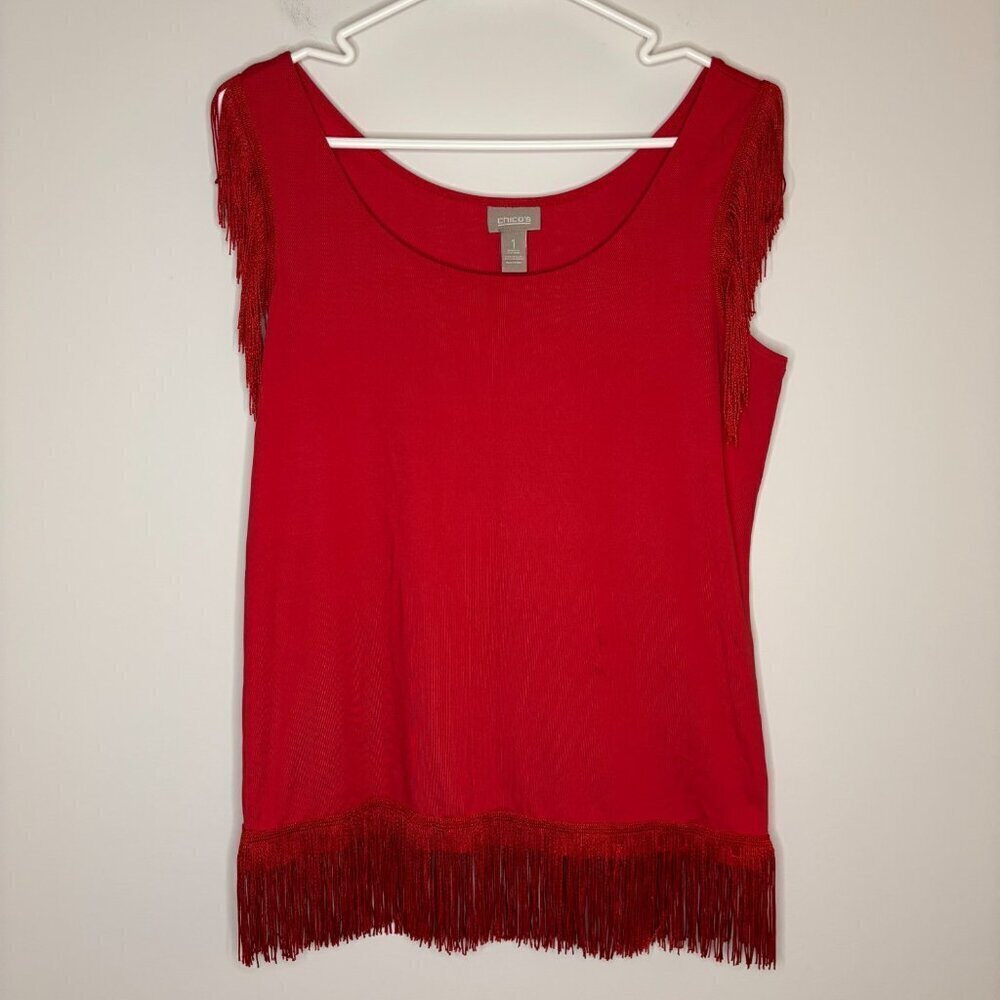 CHICO'S Fringe Tank Womens 1 (Small) Red Stretch